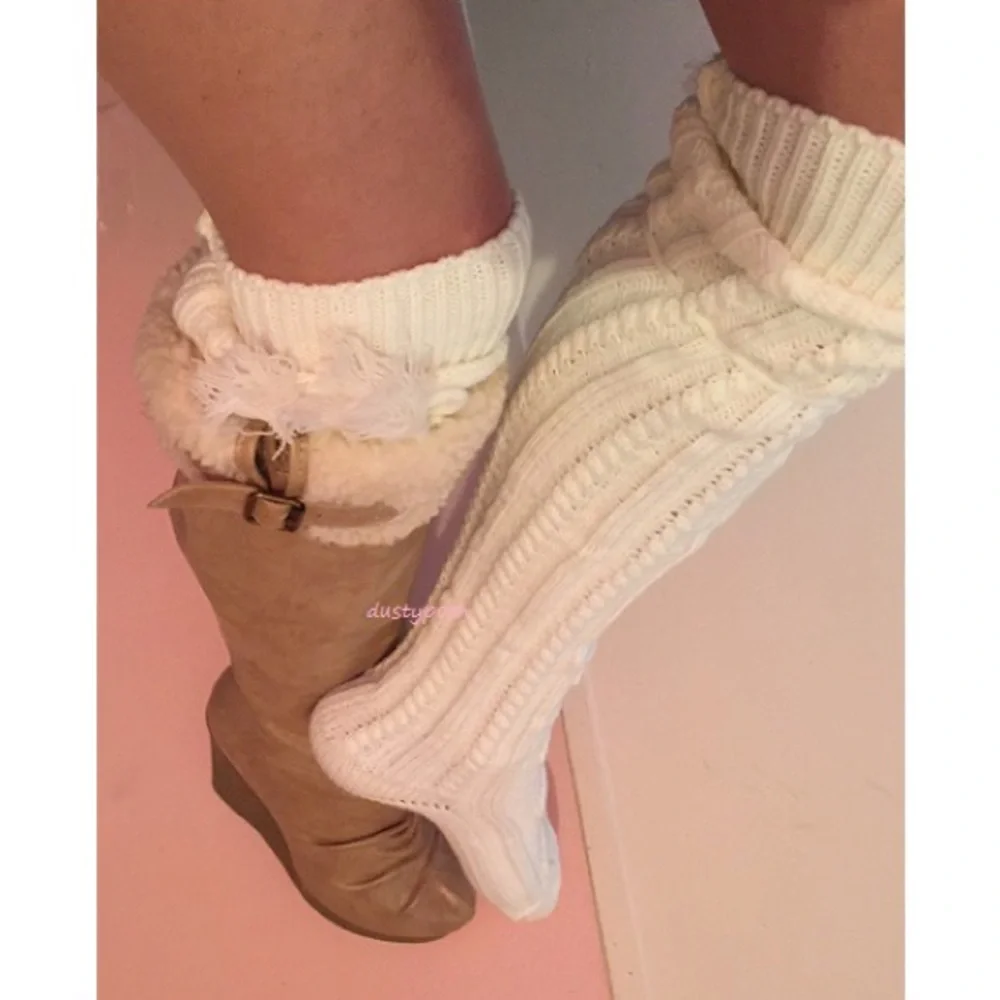 Cable Knit Over The Knee Socks Thigh High Long Boot Cozy Sweater OTK School Girl